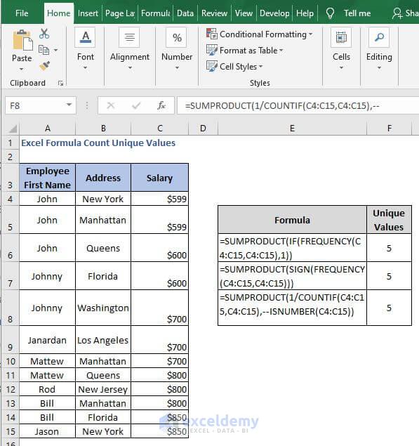 ISNUMBER result-Excel Formula Count Unique Values
