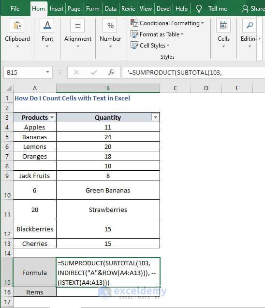 INDIRECT -How Do I Count Cells with Text in Excel