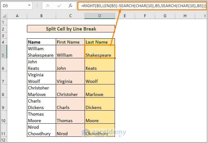 Split cell by line break 