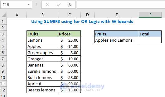 Using SUMIFS for OR logic with wildcards