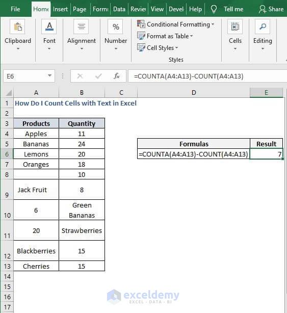 Counta/count result - How Do I Count Cells with Text in Excel