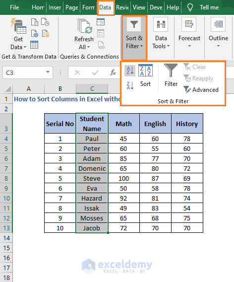 Sort & Filter - How to Sort Columns in Excel without Mixing Data