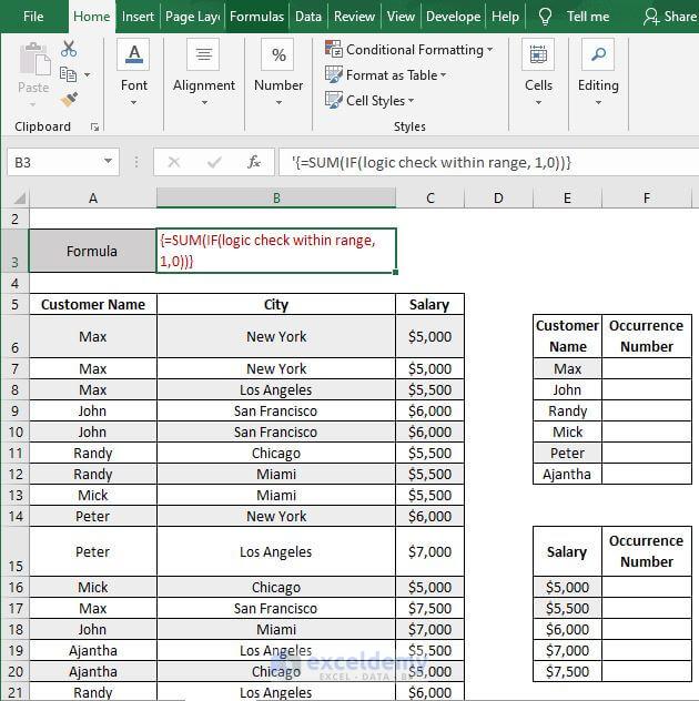 SUM-IF - Excel Count Number of Occurrences of Each Value in a Column