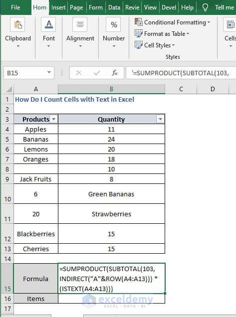 INDIRECT array product - How Do I Count Cells with Text in Excel