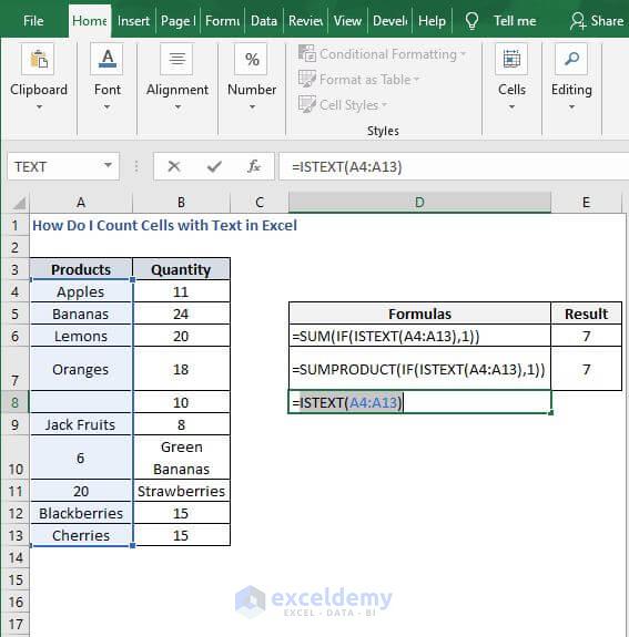 ISTEXT-How Do I Count Cells with Text in Excel