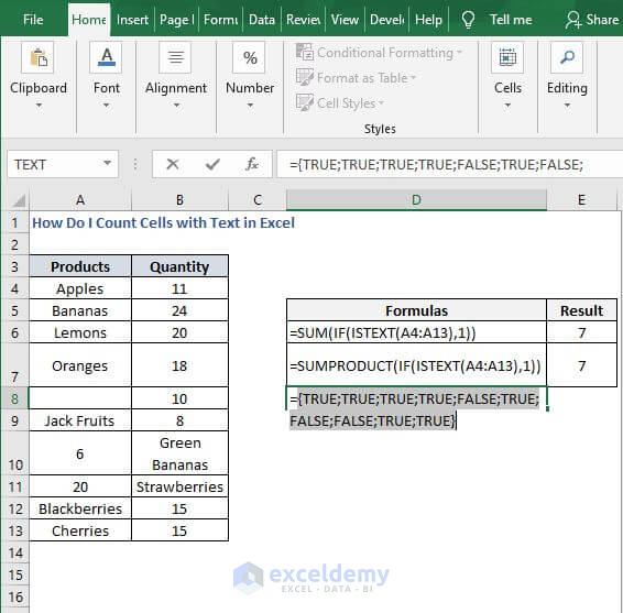 ISTEXT array - How Do I Count Cells with Text in Excel