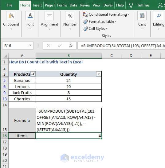 OFFSET filtered - How Do I Count Cells with Text in Excel