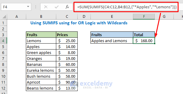  Enter the formula using SUMIF with wildcards