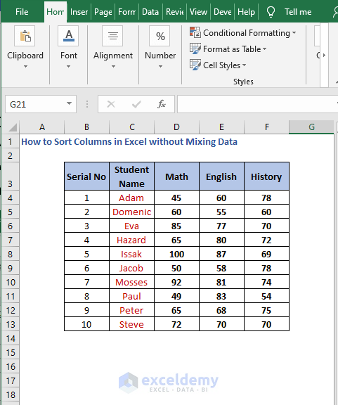 Error sort - How to Sort Columns in Excel without Mixing Data