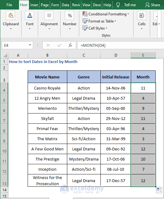 AutoFill-MONTH- How to Sort Dates in Excel by Month