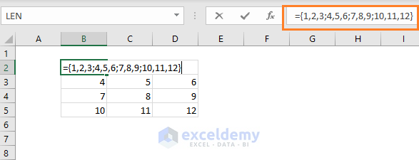 Two dimensional array constants in Excel