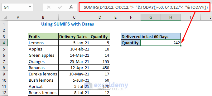 Sumif function with date formula