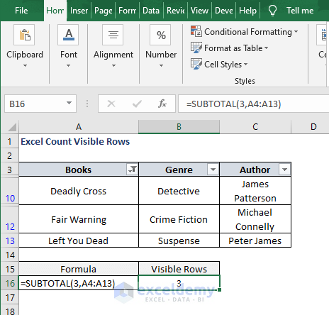 Visible rows count subtotal and 3 - Excel Count Visible Rows