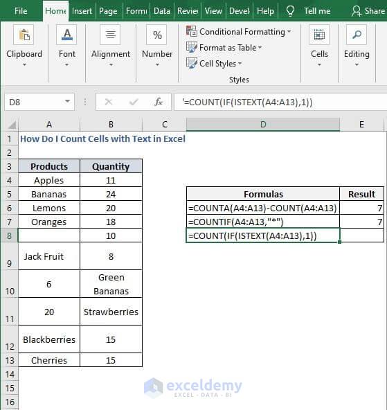 IF-ISTEXT - How Do I Count Cells with Text in Excel