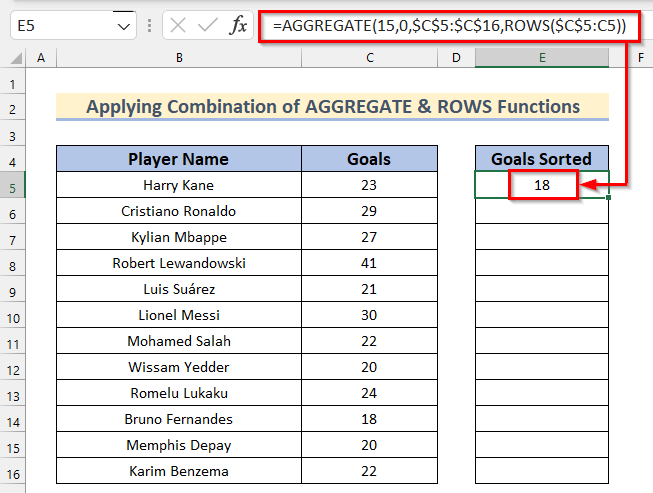 Use Combination of AGGREGATE & ROWS Functions to Arrange Numbers in Ascending Order in Excel Using Formula