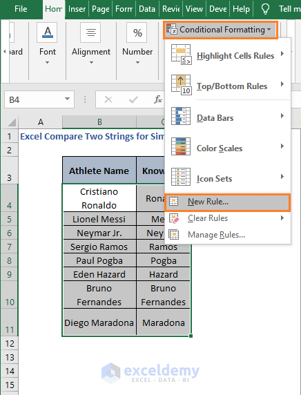 New Rule - Excel Compare Two Strings for Similarity