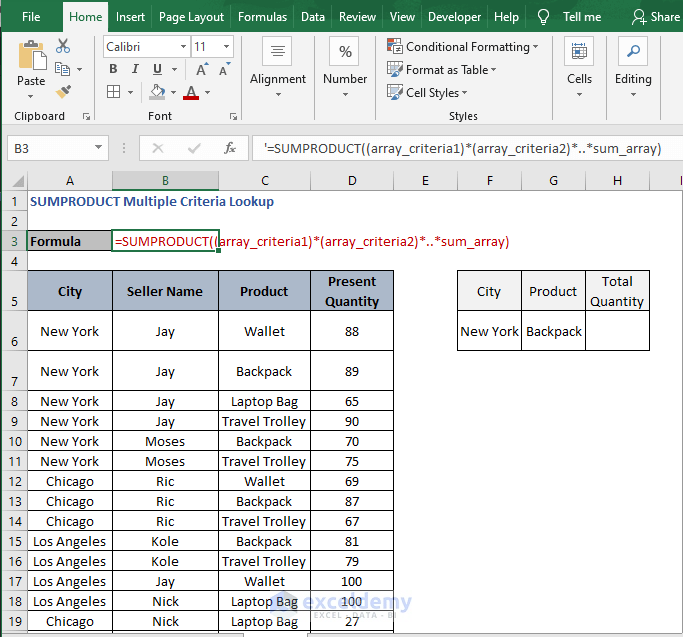 SUMPRODUCT AND - SUMPRODUCT Multiple Criteria Lookup
