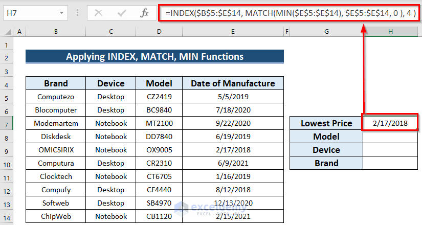 Using INDEX, MATCH & MIN Functions Together to Find Earliest Date Value