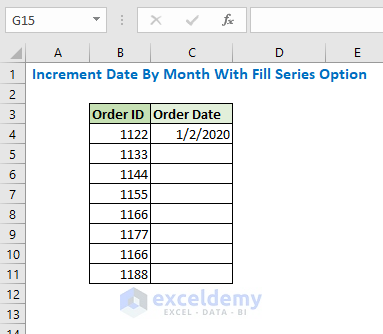Increase date by month with fill series option