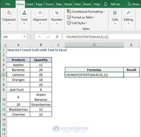SUM - How Do I Count Cells with Text in Excel