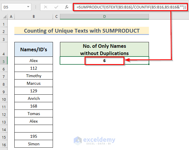 Excel Count Unique Values with Criteria Sumproduct