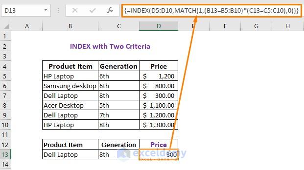 Applying INDEX function with two criteria