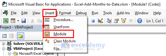 Insert Module in VBA to Add Months to Date