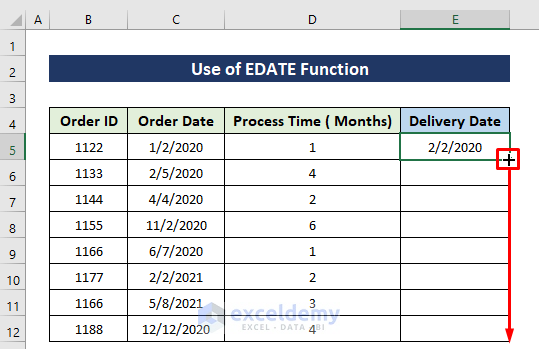 Using Fill Handle Tool to Add Months to Date in Excel