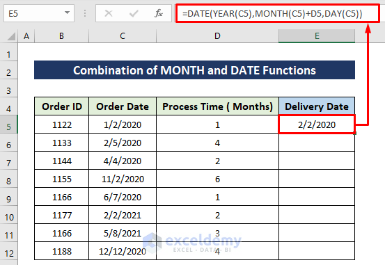 Using MONTH & Date Functions to Add Month to Date in Excel