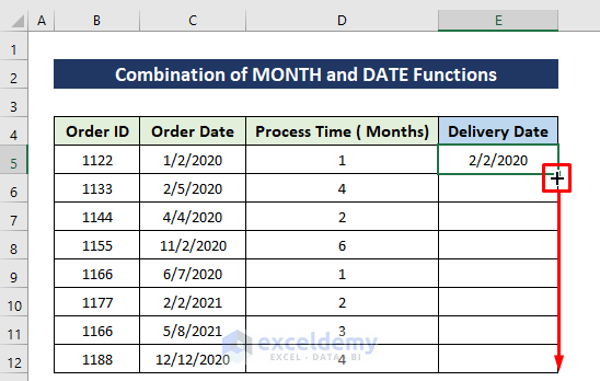 Using Fill Handle Tool to Add Month to Date in Excel