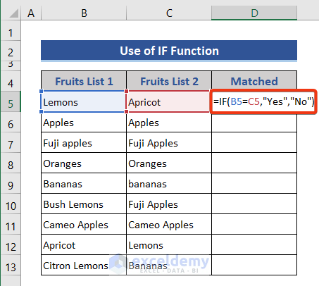 Compare Two Cells with Text with sensitivity with IF Function