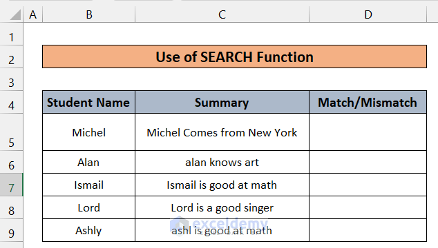 Finding Similar Text In Two Columns Using the SEARCH Function