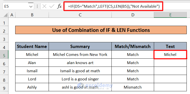 Extracting The Similar Text Using a Combination of IF & LEN Functions