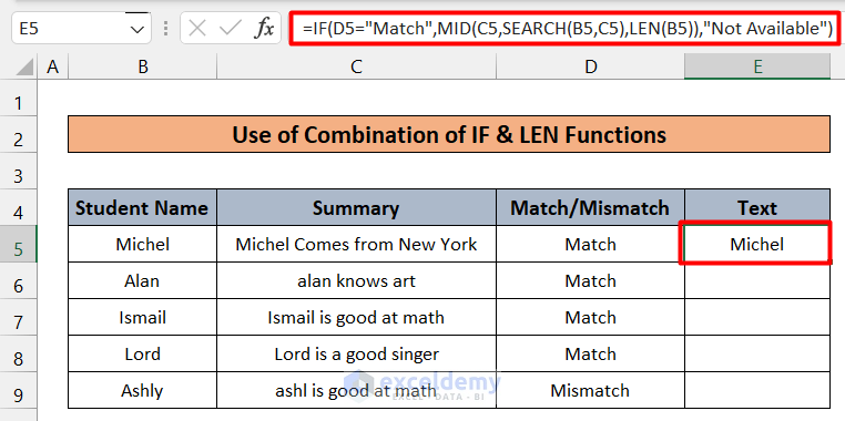 Use of MID function for Extracting Similar Text