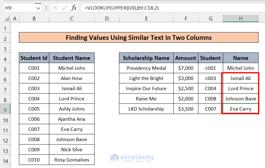 Finding Values Using Similar Text in Two Columns