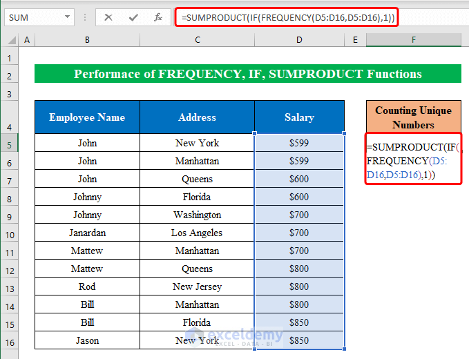 Using FREQUENCY Function to count unique values in Excel