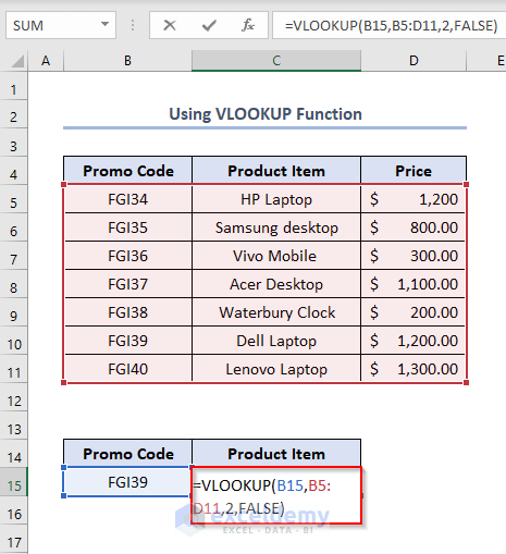 Employing VLOOKUP function