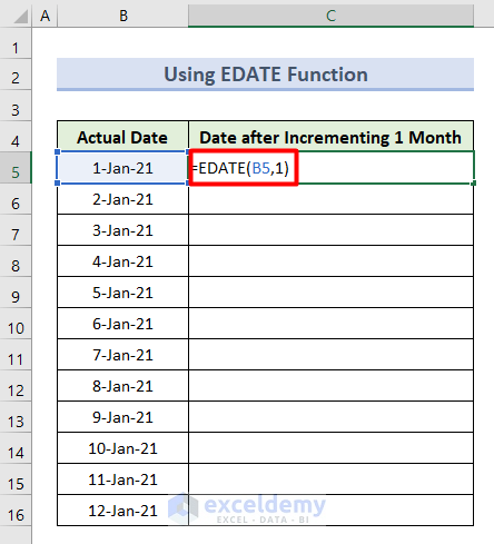 Increment Month by 1 with EDATE Function