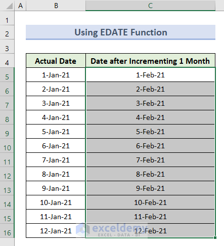 Increment Month by 1 with EDATE Function