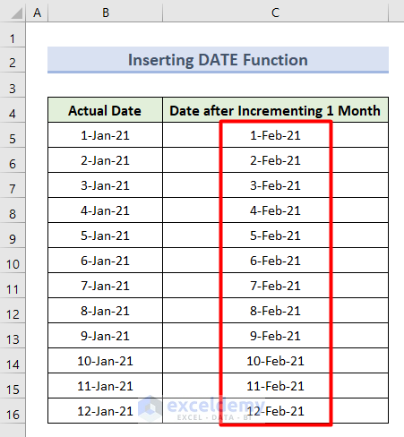Insert DATE Function to Increment by Month in Excel