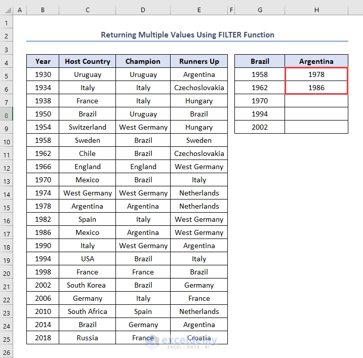 excel return multiple values based on single criteria