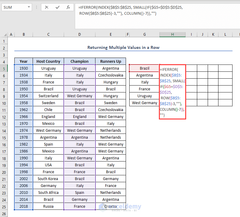 Return Multiple Values in Excel Based on Single Criteria in a Row