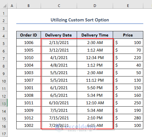 excel sort by date and time