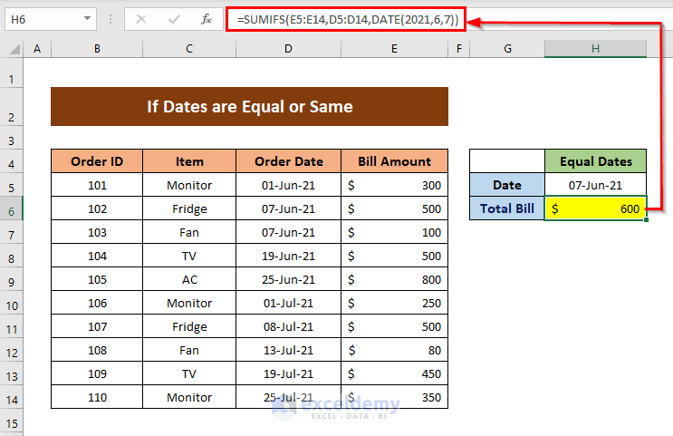 Excel Sum values Based on Equal Date