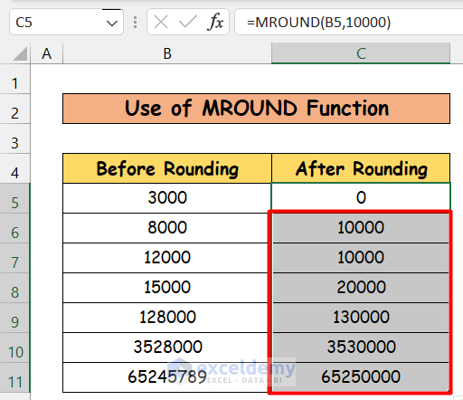 Using MROUND Function to Round to the Nearest 10000