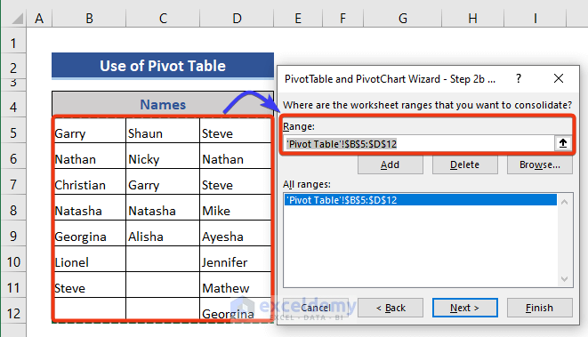 Apply Pivot Table to find unique values in Excel