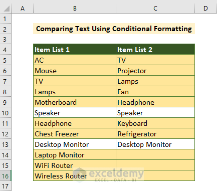 Finding Differences Using Conditional Formatting