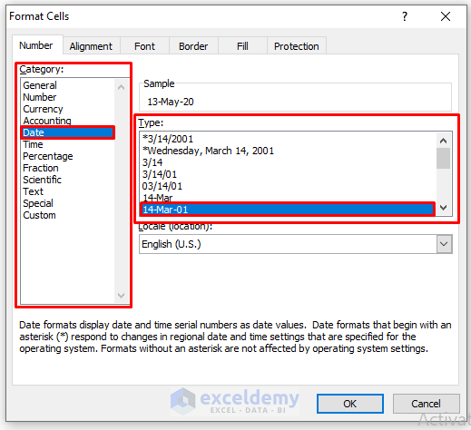 Format Cells Dialogue Box with Options Selected in Excel