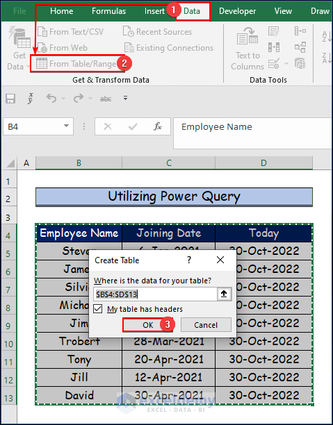 Utilizing Power Query to Apply Excel Formula to Count Days from Date to Today