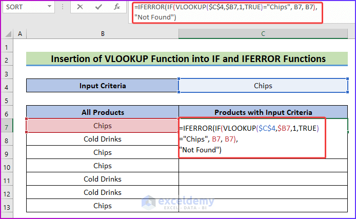 Insert VLOOKUP Function into IF and IFERROR Functions as An Easy Way to Assign Value If Cell Contains Word in Excel
